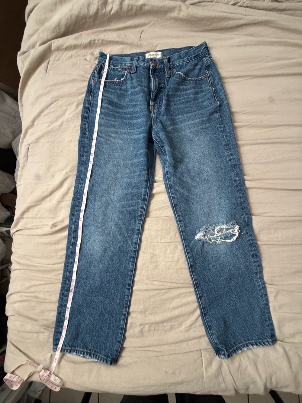 Madewell Distressed Blue Straight-Leg Jeans